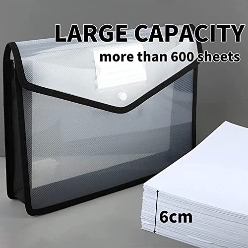 YoeeJob Plastic File Folders Legal Size Expandable Document Folder with Snap Button Closure, A4 Expanding File Wallet Envelopes Pouch with Label Pocket, 2 Packs, Black - color: Black, size: 2 Pack