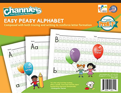 Channie's Easy Peasy Alphabet Tracing & Writing Pad, Practice Handwriting & Printing Workbook; 2-Pack Contains Total of 160 Pages Front & Back, 80 Sheets, Grades Pre-K - 1st, Size 8.5” x 11”, 2-Pack