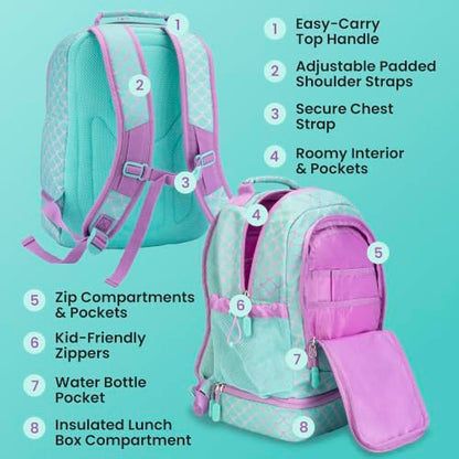 Bentgo Kids 2-in-1 Backpack & Insulated Lunch Bag - Durable 16” Backpack & Lunch Container in Unique Prints for School & Travel - Water Resistant, Padded & Large Compartments (Mermaid Scales) - color: Mermaid Scales