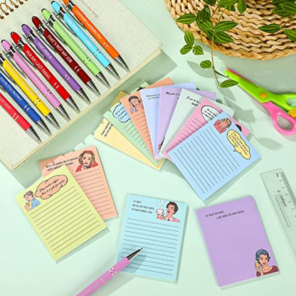 Geyee 24 Pcs Back to School Teacher Gifts Interesting Sticky Notes with Funny Pens 3 x 4 Inch Employee Appreciation Gifts for Coworkers Employee Teacher Office Staff Work Team Appreciation Gift - style: Interesting