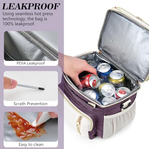 LOKASS Lunch Box & Lunch Bag for Women Men Double Deck, Large Insulated Adult Lunch Box Leakproof Lunchbox Cooler Bag for Work Picnic Beach,（Dark Pink 16L） - color: Dark Pink
