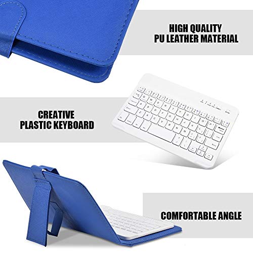 Portable Bluetooth Keyboard with Leather Case Cover with for 4.5''-6.8'' iOS, Android and Windows Smart Phones, Detachable with Kickstand - color: Blue