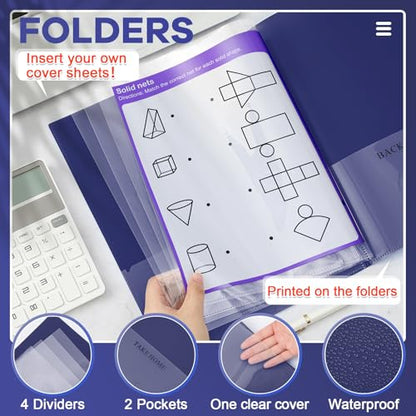 Henoyso 24 Pcs School and Home 2 Pocket Folders with 4 Clear Inner Pockets Plastic Heavy Duty Homework Folders Parent Teacher Communication for Student Home Office Classroom,11 x 9 Inch (Navy Blue) - color: Navy Blue
