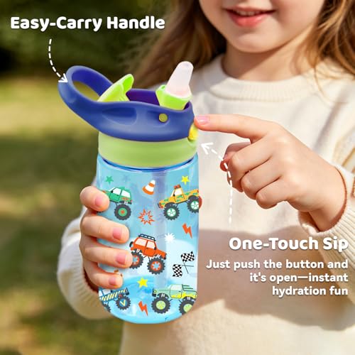 Truck 14oz Water Bottle with Straw - Leakproof BPA-Free Plastic Pop-Up Spout, Reusable Leak Proof Travel Bottle for Outdoor Sports - color: Truck2