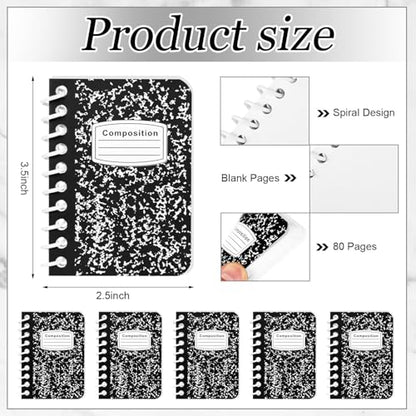 Sinload 30 Pack Mini Spiral Composition Notebooks Bulk 3.5 x 2.5 Inches Blank Marble Small Tiny Pocket Notebooks 80 Pages Memo Pads for Journal Office College School Students Graduation Gifts(Black) - color: Black