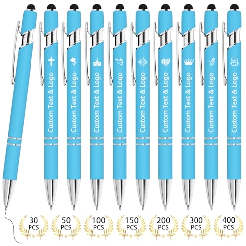 WYPAS Bulk Custom Pens - Personalized with Name, Engraved Text/Logo - Stylus Tip, Black Ink - Options for Corporate Gatherings, Events & Business Gifts (Lake blue) - color: Lake blue