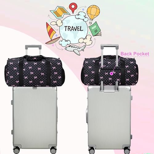 Dance Bag for Girls Ballet Duffle Gym Bag, Black Bow Print | Overnight Sleepover Bags, Sports Gym Bags, Shoe Compartment, Wet Pocket - color: Black Bow
