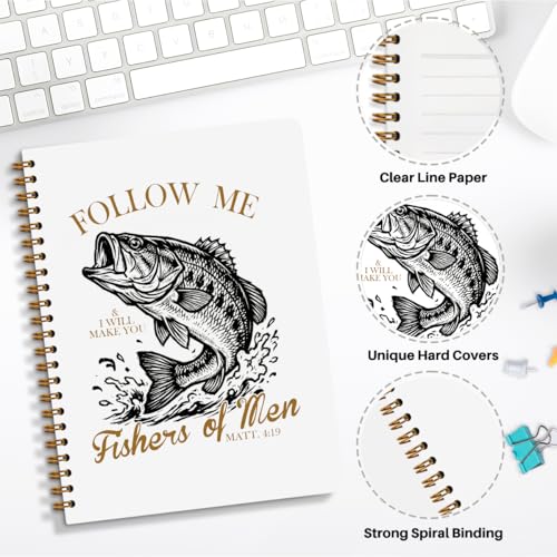 NISTOMISU Retro Fish Christian Notebook, Bible Journal for Men, Matthew 4:19 Bible Verse Journal, Religious Scripture Spiral Notebook for Note Taking, Christian Gifts for Women Men, 5.8x8.3 Inch - color: Fishers of Men