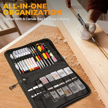 Nicpro 39 Pack Carpenter Pencils with Sharpener, Mechanical Carpenter Pencil Set with 102 Refills, Long Nib Marker Pens, Carbide Scribe Tool & Construction Pencils for Architect Woodworking with Case - size: 39 Pack