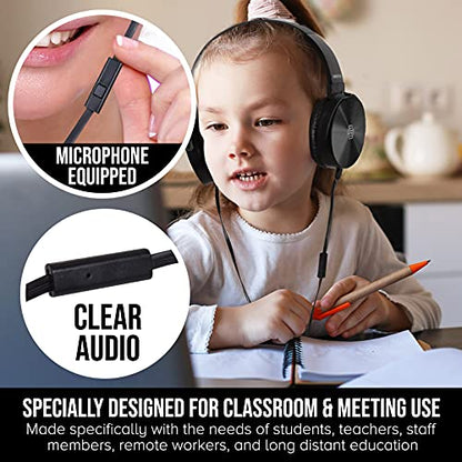 Sonitum Classroom Headphones-Bulk 10-Pack, Student On Ear Comfy Swivel Earphones for Library, School, Airplane, Kids-for Online Learning and Travel, HQ Stereo Sound 3.5mm Jack (Black with Microphone) - color: Black With Microphone