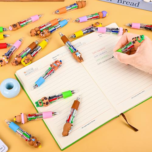 LiYiQ 25 Pcs Capybara Party Favor Multicolor Pen in One Cartoon Cute Fun 4-in-1 Cute Pens Bulk Kawaii Capybara Ballpoint Pens for Fun Gifts - style: Capybara