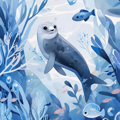 RICCO BELLO Wide Ruled Hardcover Diary Journal, Seal | For Kids & Tweens, Bookmark & Band Closure, Storage Pocket, 5.7 x 8.4 Inches, 192 Pages - color: Blue Seal