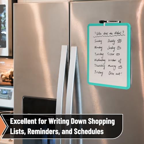 Mr. Pen- Dry Erase Board, 14” x 11” with a Black Dry Erase Marker | Aqua Blue Frame, Small Mini White Board for Students, Fridge, Wall, Locker, Includes Double Sided Tapes - color: Aqua Blue