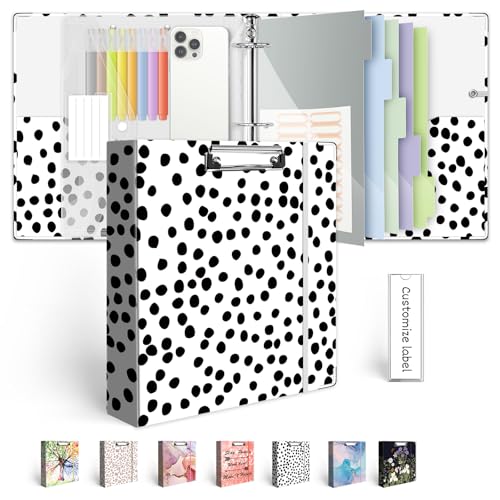3 Ring Binder Organizer, 2 Inch Three Ring Binders with Clipboard, 5-Tabs Pockets Dividers, Transparent Plastic Folder, Pen Loop, 18 Divider Stikers, BVSSX Decorative Binder, Polka Dot, Letter Size - color: 05-polka Dot, size: 2in（Letter Size）