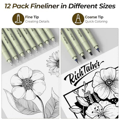 Nicpro 58 PCS Art Drawing Supplies Kit in Leather Case, Art Mechanical Pencil Set with 6 Metal Drafting Pencil 0.5 & 0.7 & 0.9 & 2mm, 12 Micron Pen, Sketch Book, 30 Tube Lead Refills for Sketching