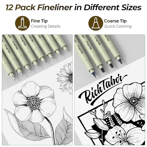 Nicpro 58 PCS Art Drawing Supplies Kit in Leather Case, Art Mechanical Pencil Set with Metal Drafting Pencil 0.3 & 0.5 & 0.7 & 0.9 & 2mm, 12 Micron Pen, Sketch Book, 30 Tube Lead Refills for Sketching