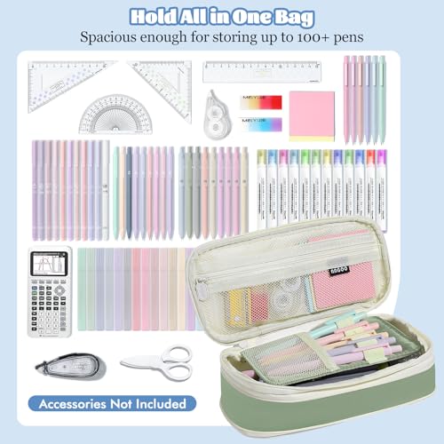 MoKo Large Capacity Pencil Case, Aesthetic Pencil Pouch Bag with Zipper, Cute Pen Case Stationery Organizer Holder for Office/School Supplies, Back to School Gift, Green - color: Green-1 Pen Case