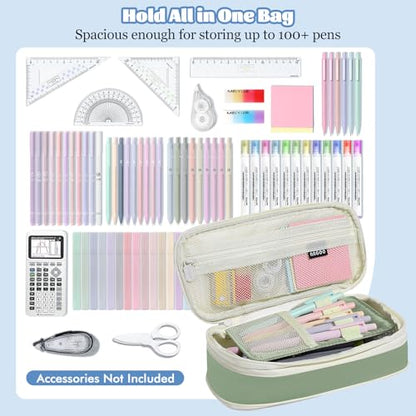 MoKo Large Capacity Pencil Case, Aesthetic Pencil Pouch Bag with Zipper, Cute Pen Case Stationery Organizer Holder for Office/School Supplies, Back to School Gift, Green - color: Green-1 Pen Case
