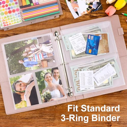 12PCS Letter Size Binder Pockets, 3-Hole Loose Leaf Insert Bag | for 3 Ring Binder, Waterproof PVC Document Organizer Folders for 8.5x11 Paper Business Office Supplies - size: Letter Size