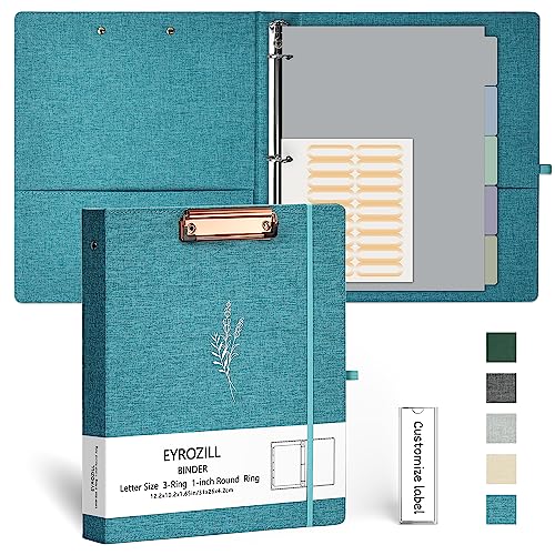 EYROZILL 3 Ring Binder, 1 Inch Linen Binder Organizer for Letter Size (8.5" x 11") with 5 Tab Dividers, File Folder Labels and Low Profile Clipboards, School and Office Supplies- Lavender Blue - color: Blue Lavender, size: ‎Letter Size - 1 Inch
