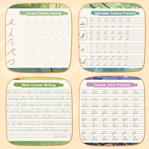 Grooved Cursive Handwriting Workbook for Kids 5-12 & Adults,Reusable Magic Practice Books with Disappearing Ink Pens,Grooved Kids Writing Book Cursive Workbook with Words Letters Bible Verses Sentence