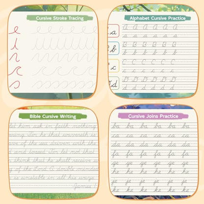 Grooved Cursive Handwriting Workbook for Kids 5-12 & Adults,Reusable Magic Practice Books with Disappearing Ink Pens,Grooved Kids Writing Book Cursive Workbook with Words Letters Bible Verses Sentence