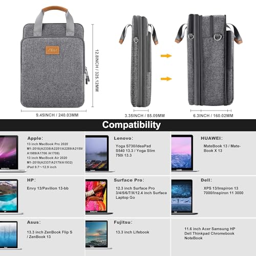 ZINZ Laptop Case 12.9 13 Shoulder Bag, Expandable Handbag with Valuables Compartment Compatible with MacBook Air/Pro/Neo 13" M5/M4/M3/M2/M1, iPad 12.9/13/11, Water-Resistant & Shockproof,D01G01 - color: D01g01, size: 13"