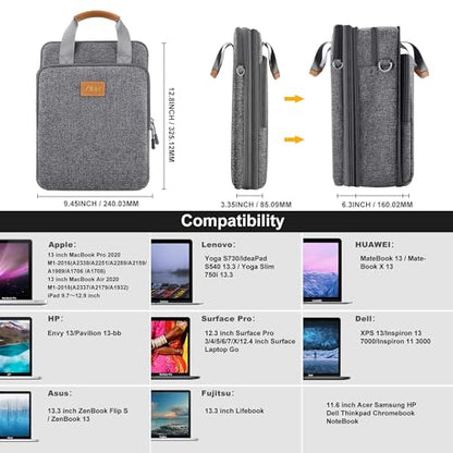 ZINZ Laptop Case 12.9 13 Shoulder Bag, Expandable Handbag with Valuables Compartment Compatible with MacBook Air/Pro/Neo 13" M5/M4/M3/M2/M1, iPad 12.9/13/11, Water-Resistant & Shockproof,D01G01 - color: D01g01, size: 13"