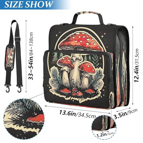 3 Ring Zipper Binder Red Mushroom Binder Organizer Portfolio with File and Shoulder Strap & Handle Large Capacity File Folder - color: Mushroom