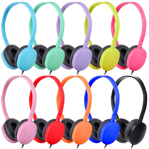 Kids Headphones Bulk for School Classroom 10 Pac,On Ear | Classroom Headphones for Kids Student Children Boys Girls Multi Color 3.5mm Jack (10 Color) - size: 10 Pack Mixed Color