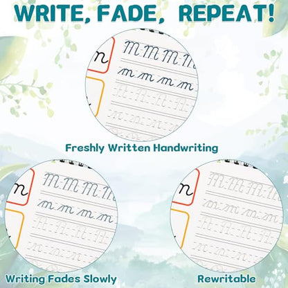chiazllta 2 Pack Cursive Grooved Handwriting Workbooks Magic Grooved Cursive Reusable Writing Practice Copy Books with Disappearing Ink Pens for Beginners Learning Activities Supplies (Letters&Number) - style: Letters&Number