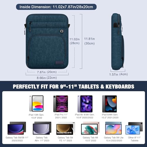 MoKo 9-11 Inch 360° Protection Tablet Sleeve Bag with Earphone Hole | Fits iPad Air 11-inch M4, iPadPro 11-inch M5, iPad A16, iPad 10/5/4 10.9, iPad 9/8 10.2 and Tab S8/S9 11, Indigo - color: Indigo, style: 9-11 Inch