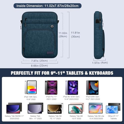 MoKo 9-11 Inch 360° Protection Tablet Sleeve Bag with Earphone Hole | Fits iPad Air 11-inch M4, iPadPro 11-inch M5, iPad A16, iPad 10/5/4 10.9, iPad 9/8 10.2 and Tab S8/S9 11, Indigo - color: Indigo, style: 9-11 Inch