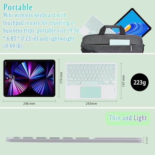 Ultra Slim Wireless Bluetooth Keyboard with Touchpad,10 Inch Ultra-Thin Rechargeable Portable Travel Keyboard for iOS Android Windows Smartphone Laptop Table,Student Kid Boy Girl Women Gift (Green) - color: green