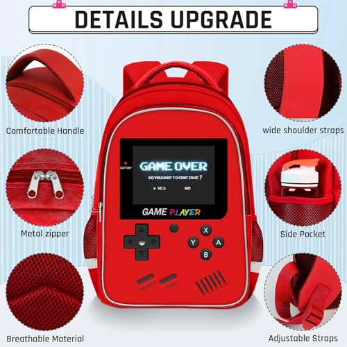 Backpack for School Boys,3pcs Boys Backpack and Lunch Box Set for Elementary Middle School, 17″ Video Game Bookbag for Ages 6-18 Kids Children Teens - color: Game Backpack Set-red