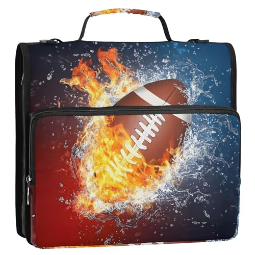 3 Ring Zipper Binder With Shoulder Strap Documents Storage Organizer Animal Dog - color: Fire Water Blue