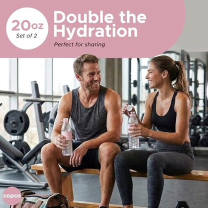 Copco Hydra Water Bottles with Lids, 20 Oz - Light Pink, Set of 2 | BPA-Free Tritan Reusable Bottles with Leak Resistant Lids, Wide Mouth Opening, Non-Slip Grip Sleeve for Home, Office & Travel - color: Light Pink