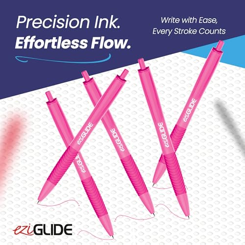 Retractable Ballpoint Pens, Pack of 5 Pens Ink, Smooth Writing Ballpoint Pens for Writing, Note-Taking & Everyday Use, Great for Office, School & Home (Pink) - color: Pink