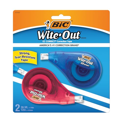 BIC Wite-Out EZ Correct Correction Tape, White, No Dry Time, 2-Count - color: White, size: 2 Count (Pack of 1)