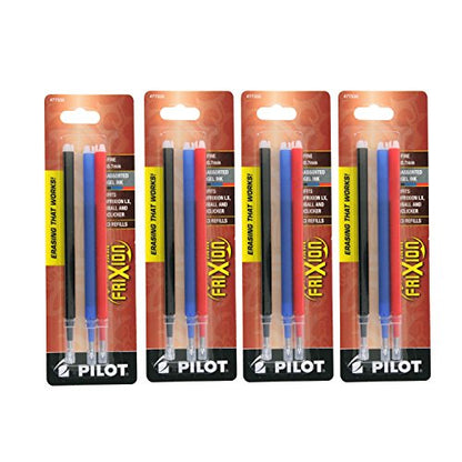 4PACK Pilot FriXion Gel Ink Erasable Pens Refill 3/pk Fine Black/Blue/Red(77335)