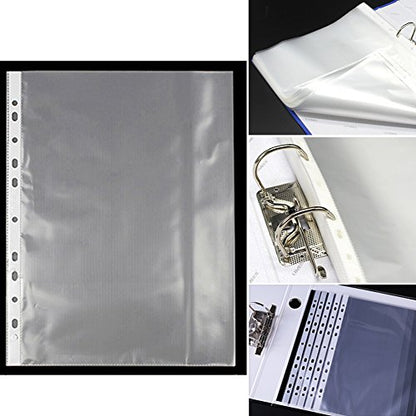 A4 Punched Pocket, 100 Pack Premium Clear Sheet Protectors 11.97 x 9.25in, 11-Hole Plastic Page Protectors Sheet Top Loaded, Paper Sheets Document Sleeve for 2/3/4 Ring Binder (Color:Transparent)