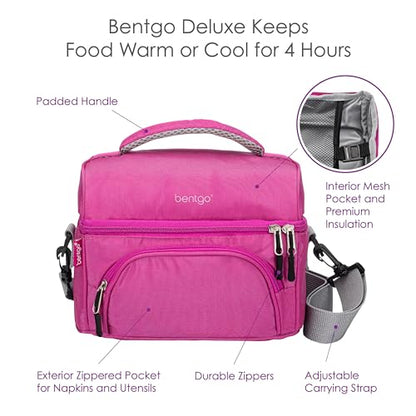 Bentgo Deluxe Lunch Bag - Durable and Insulated Lunch Tote with Zippered Outer Pocket, Internal Mesh Pocket, Padded & Adjustable Straps, & 2-Way Zippers - Fits Most Lunch Boxes (Purple) - color: Purple