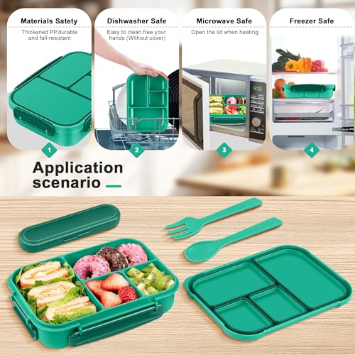 Amathley Lunch Box Kids,Bento Box Adult,Leakproof Lunch Containers for Adults/Kids/Toddler,1200ML-4 Compartments bento Lunch box with Utensil,Microwave & Dishwasher & Freezer Safe (Green) - color: Green