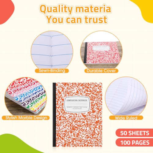 Fainne 100 Pack College Ruled Composition Notebooks B5 Composition Book Bulk 7.5 x 9.8 Inch 50 Sheets/ 100 Pages Marble Cover Journal Notebooks for College Office Back to School Supplies(Multicolor) - color: Multicolor
