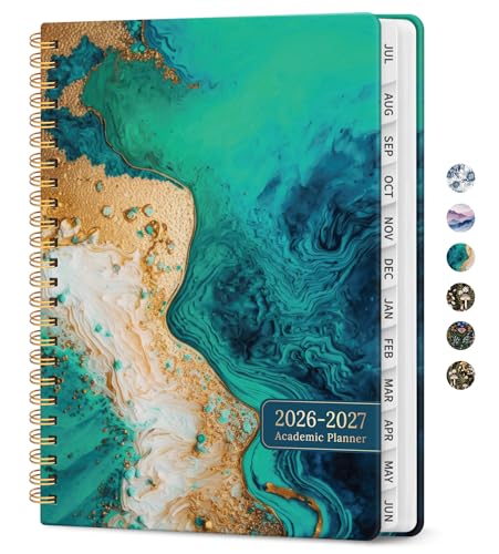 Planner 2026-2027, Academic Monthly and Weekly Calendar Planner for Women, July 2026 - June 2027, Hardcover Pretty Agenda Planner Book with Tabs, Spiral Daily Organizer for School Office Home Supplies, 8.5" x 11" - Emerald Shores - color: H-Emerald Shores