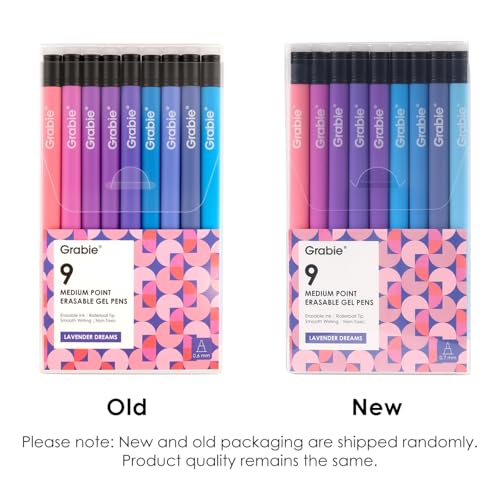 Grabie Erasable Gel Pens, 9 Color 0.7 mm Pens, Lavender Dreams | Thermo-Sensitive Gel Ink, Clean Erasing, Smooth Writing, Retractable Design, Drawing, Journaling, Planner, School And Office - color: 9 Colors Pens: Lavender Dreams