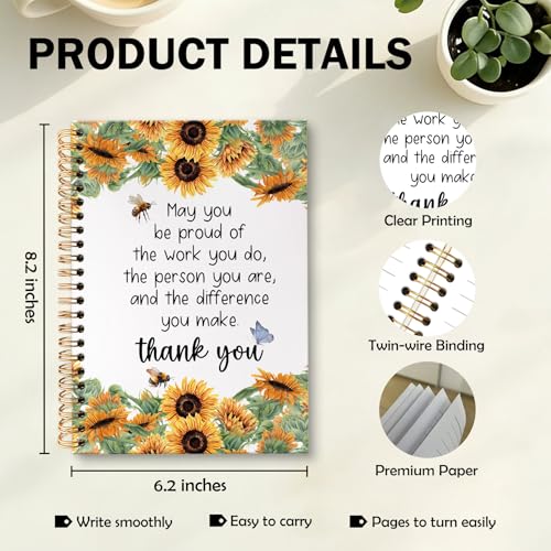 Teacher Appreciation Gifts Sunflower Spiral Notebook Journal, Thank You Sunflower Gifts for Teachers Journal for Notes Planning, Teachers Office Supplies, 5.5 X 8.3 Inch - color: Sunflower Thank you