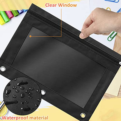 Marspark 48 PCS Pouch Bag for 3 Ring Binder - Bulk Zipper Pencil Binder Pouches with Clear Window for Utensils Storage Supplies(Black) - color: Black