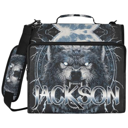 Custom Binder Bag Personalized Moon and Wolf 3 Ring Zipper Binder Bag with Laptop Pockets and Shoulder Strap Tote Binders Organizer Case for School Office - color: Custom Wolf