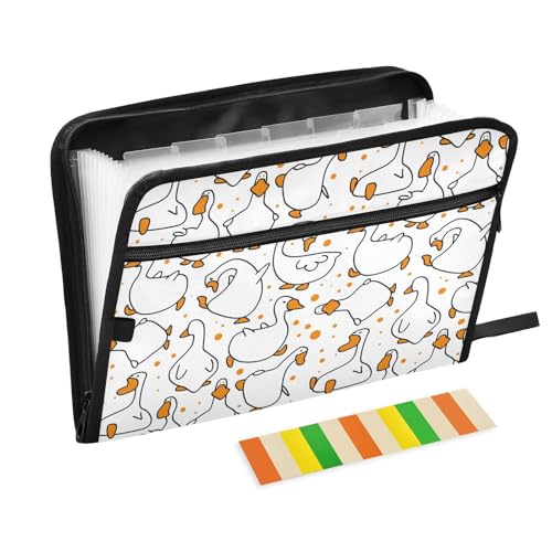 Cartoon Funny Goose White File Folders,Plastic Folders with 13 Pockets,Expandable File Folder for Documents School Students Office,Aesthetic Folder with Labels A4 Letter Size - color: Multicolor 11